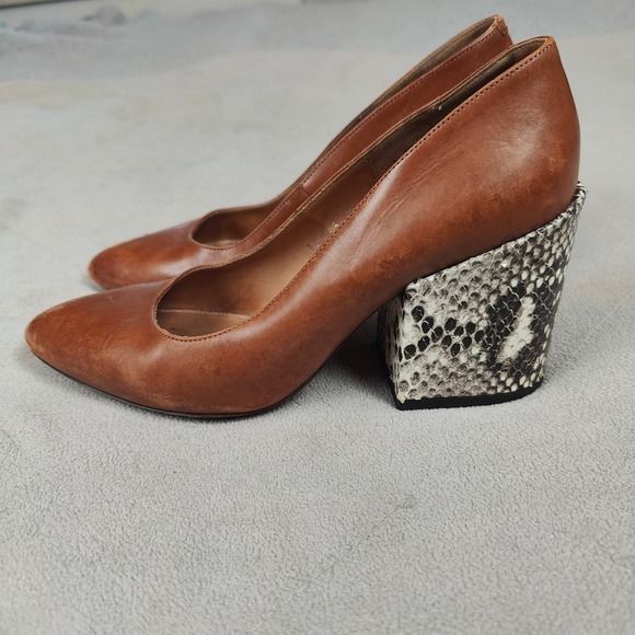 Dries Van Noten Pumps Womens 36.5 6.5 Brown Leather Snake Print Block Heel Shoes - Picture 6 of 13
